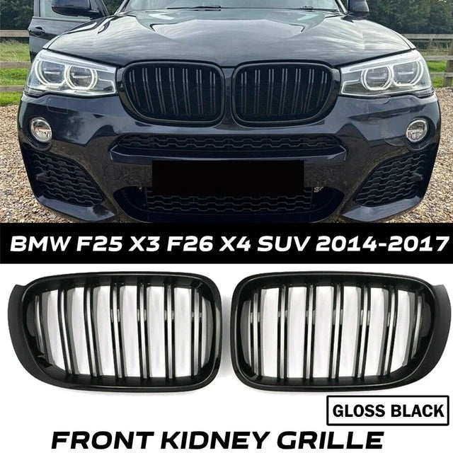 ABS Glossy Black Front Grille for BMW【X3 F25 & X4 F26】【M40i & 20i/20d/30i/30d/30e】LCI 14-17【Twin 】