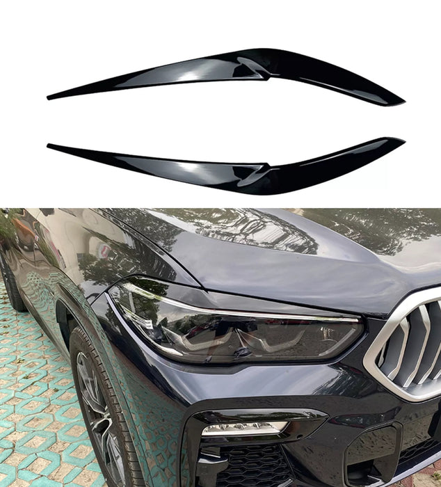 PP Glossy Black HEADLIGHT Eyebrows For BMW【X5 G05 X6 G06】2018-2024